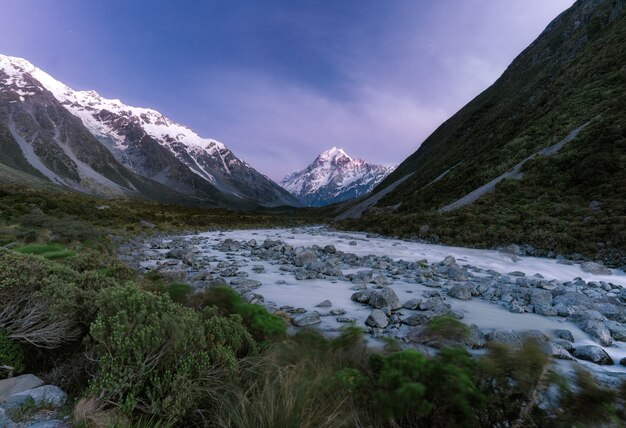 Snowy natural landscape with mountains