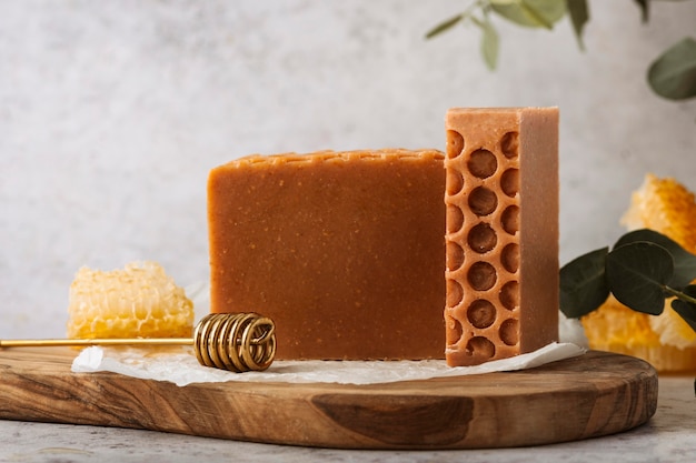 Free photo soap and honey comb arrangement