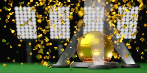 Soccer background with confetti 3d illustration