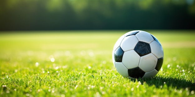 Foto gratuita una palla da calcio su un campo verde pronta per una partita