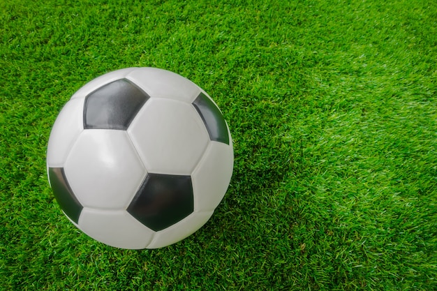 Soccer ball on green grass .