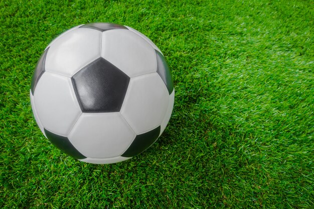 Soccer ball on green grass .