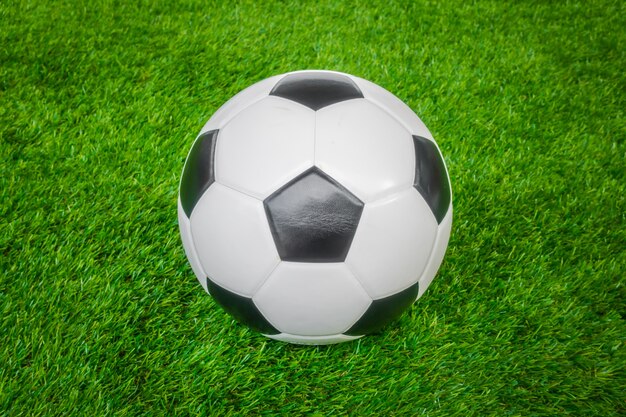 緑の芝生の上でサッカーボール。