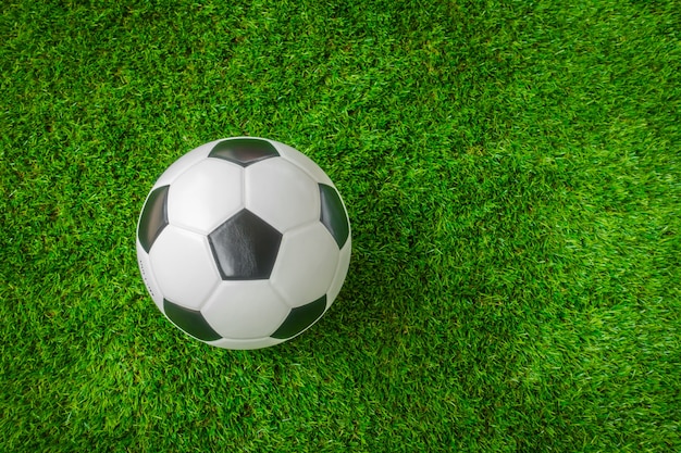 Soccer ball on green grass .