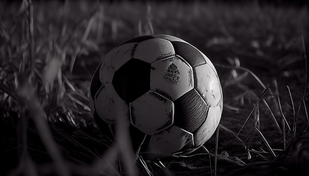 Soccer balloon in the camp monochrome scene generative AI