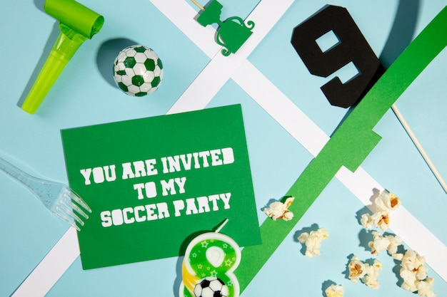 Free photo soccer birthday items arrangement top view