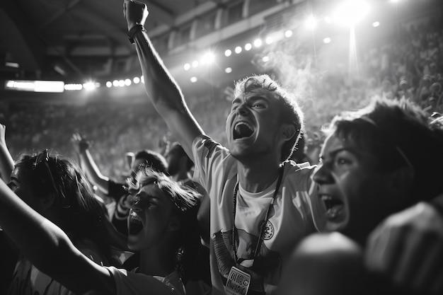 Foto gratuita fan di calcio che applaudono la squadra monocromatica