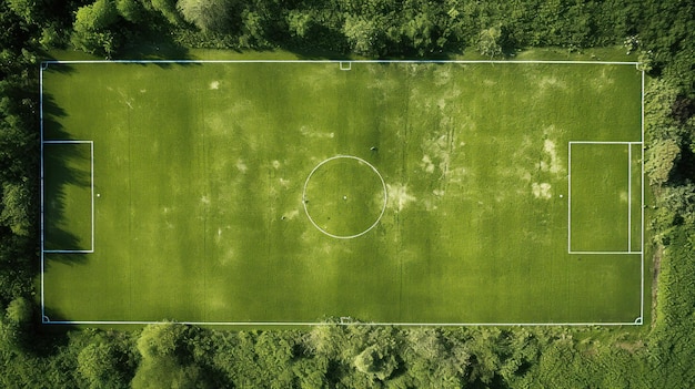 Бесплатное фото Футбольное поле, виденное с воздуха с четкими линиями