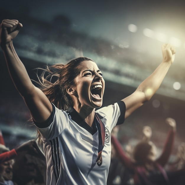 Free photo soccer player celebrating victory