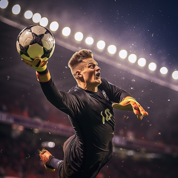 Free photo soccer player with ball during the game