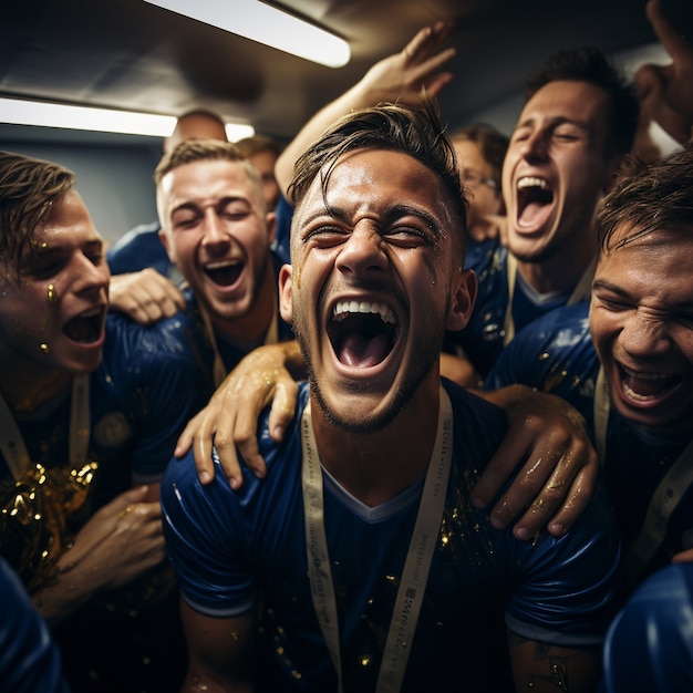 無料写真 集まって勝利を祝うサッカー選手