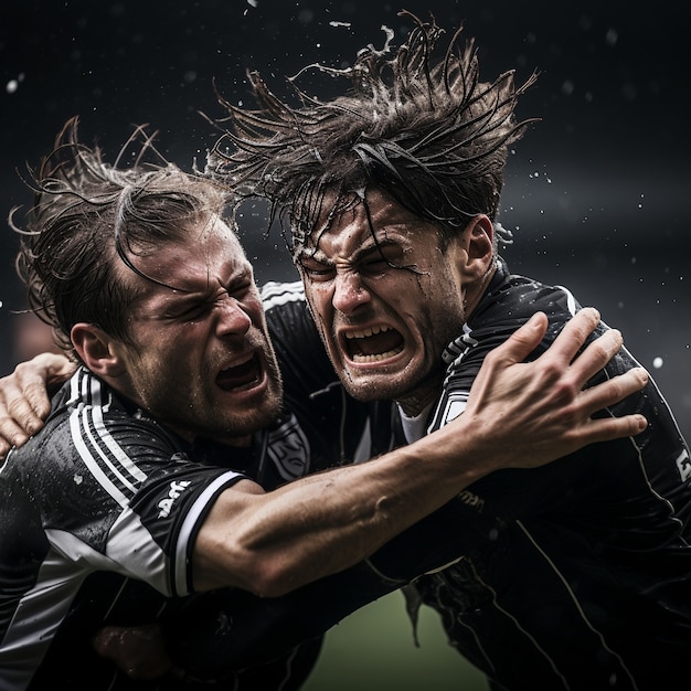 Free photo soccer players struggling to play during match