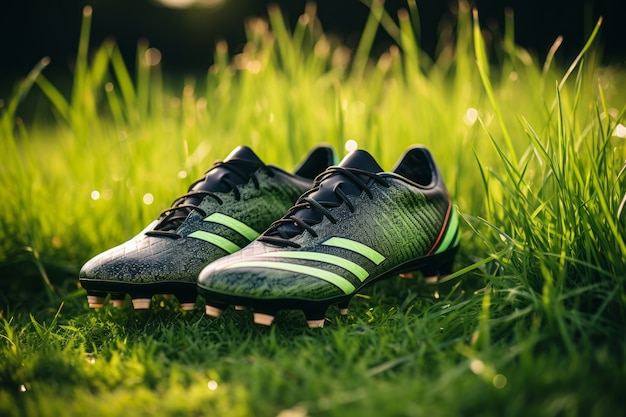 Free photo soccer shoes on the field