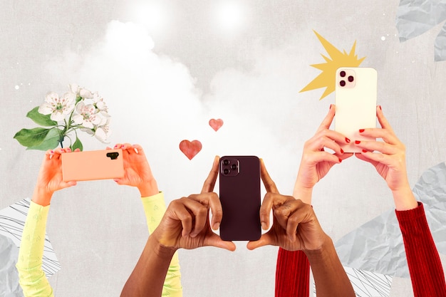Free Photo social media audience crowd filming through smartphones remixed media