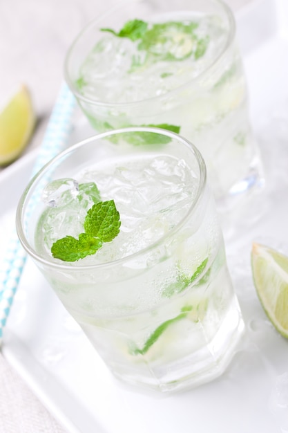 Soda with ice and mint