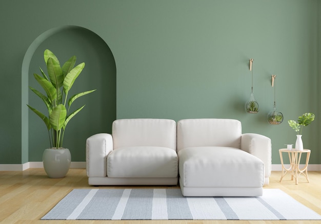 Free photo sofa in green living room with copy space