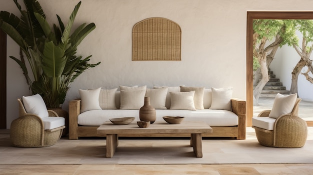 無料写真 ブラジルの民俗的なデザインで装飾されたリビングのソファ