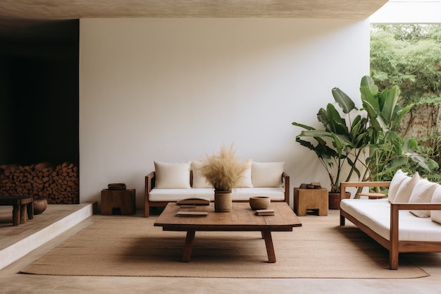 Free photo sofa in a living room decorated with brazilian folklore design