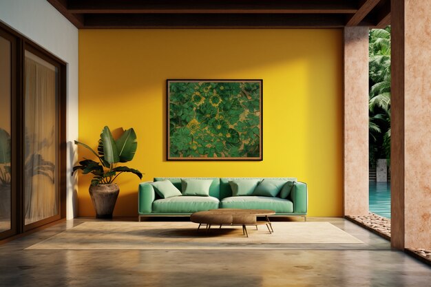 Free photo sofa in a living room decorated with brazilian folklore design