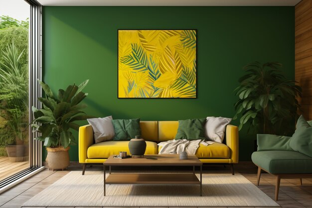 Sofa in a living room decorated with brazilian folklore design