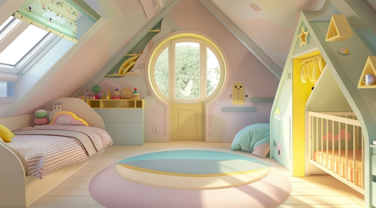 Free Photo soft pastel hues room for kids