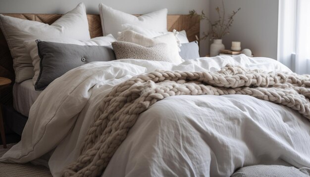 Softness and luxury on modern hotel bedding generated by AI
