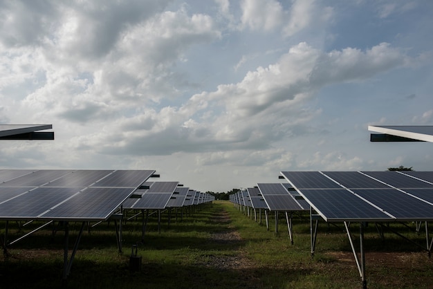 Solar cell farm in power station for alternative energy from the sun 