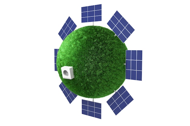 Солнечная панель для электричества как зеленая технология. 3d рендеринг.