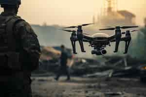 Free photo a soldier pilots a drone