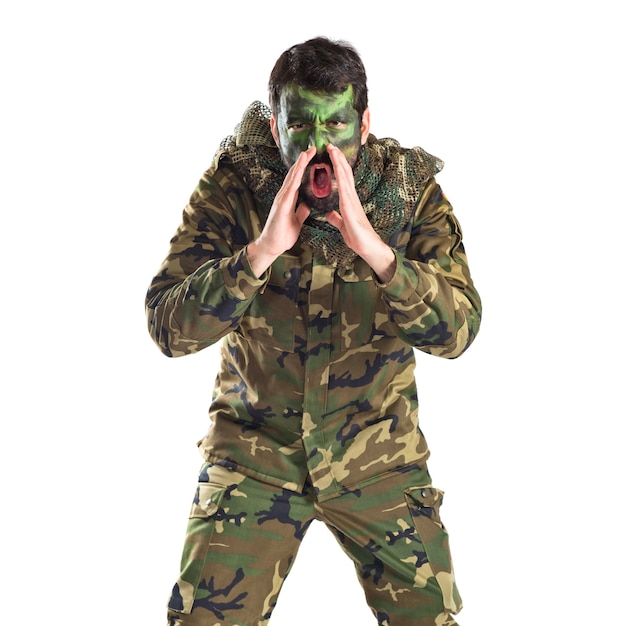 Free photo soldier shouting over white background