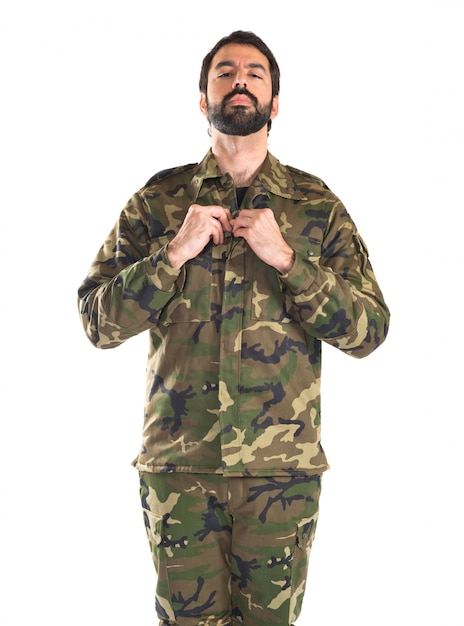 Soldier over white background