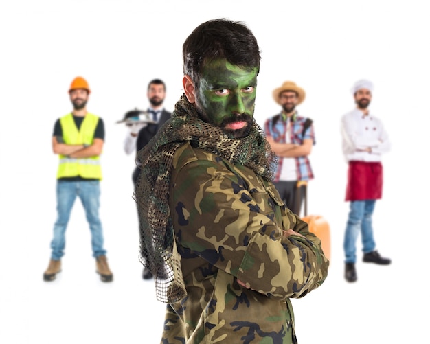 soldier with his face painted