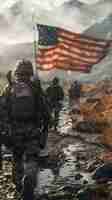 Бесплатное фото Солдат с американским флагом для нас национальный день празднования лояльности