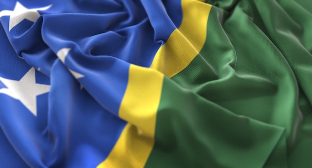 Solomon Islands Flag Ruffled Beautifully Waving Macro Close-Up Shot