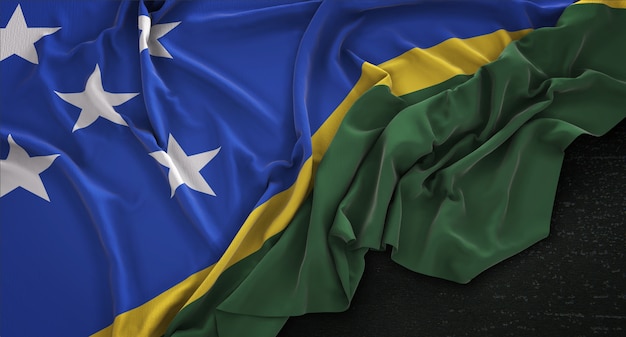 Solomon Islands Flag Wrinkled On Dark Background 3D Render
