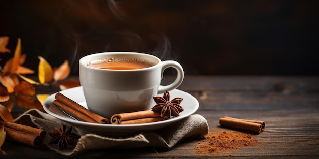 Free photo a soothing cinnamon drink casting a cozy light on the table