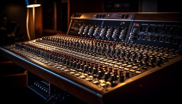 Free photo sound engineer adjusts knobs on mixing console generated by ai