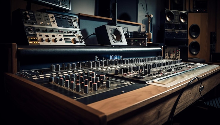 Free Photo a sound studio with a sound board and a sound board.