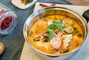 Free photo sour seafood soup or tom yum seafood