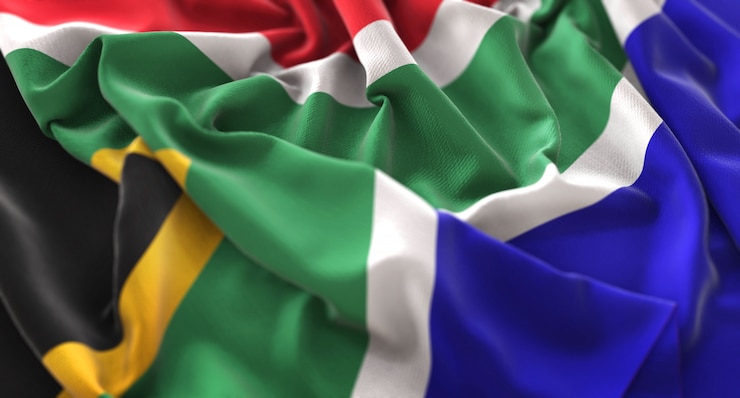 Free Photo south africa flag ruffled beautifully waving macro close-up shot