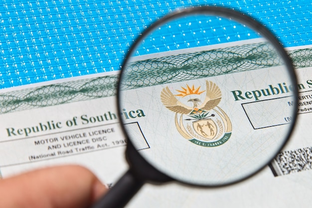 A South African motor vehicle car licence document