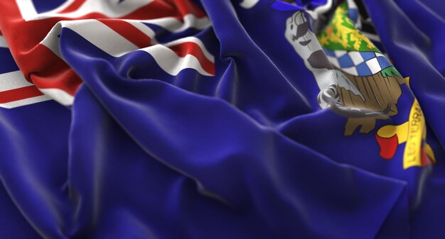 South Georgia and the South Sandwich Islands Flag Ruffled Beautifully Waving Macro Close-Up Shot