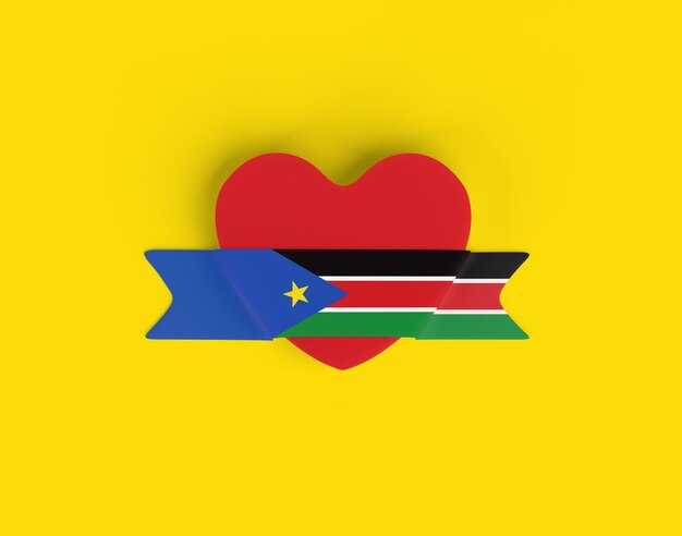남 수단 국기 하트 배너