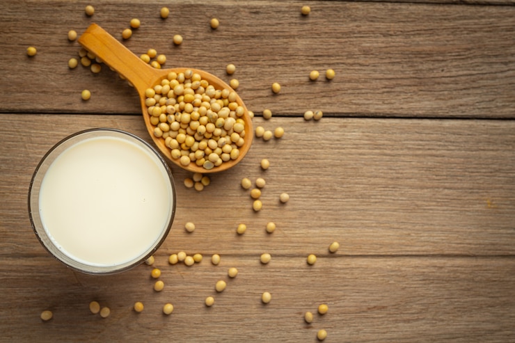 Free Photo soy milk, soy food and beverage products food nutrition concept.