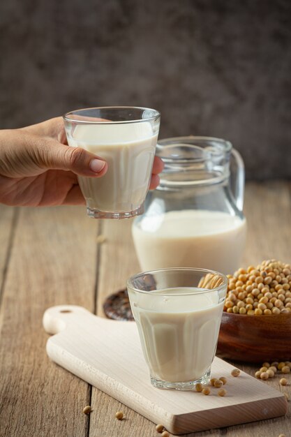 Soy Milk, Soy Food and Beverage Products Food nutrition concept.