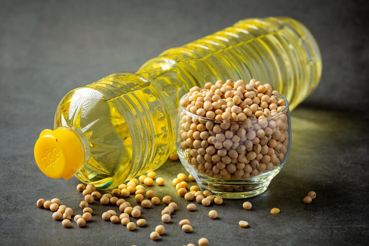 Soybean oil Soybean food and beverage products Food nutrition concept.