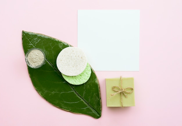 Spa beauty and healthy concept with leaf top view