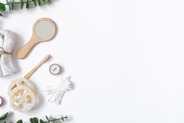 Spa composition with personal hygiene items on a white background isolated