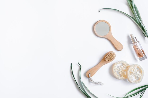 Spa composition with personal hygiene items on a white background isolated