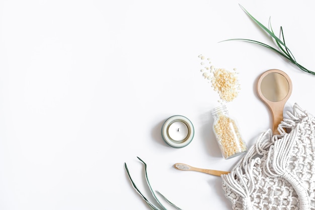 Free photo spa composition with personal hygiene items on a white background isolated